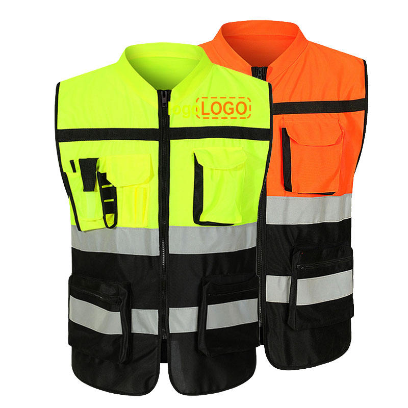Hestic Sports Wear Customized Black Reflective Safety Vest Company Logo With Pockets Custom Color Fluorescent Visibility Work Class 2 Safety Vest